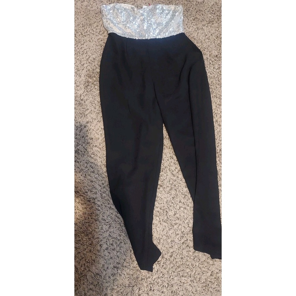 Boo Hoo Silver Black‎ Sequenced Top Pant Size 10 Party Formal Homecoming Wedding